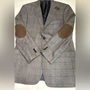 Tommy Hilfiger Wool Blazer Elbow Patches Windowpane Check Gray/blue/tan Men's L